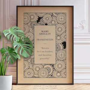 Frankenstein Book Cover Poster - Mary Shelley Wall Art Print, Gothic Literary Quote, Vintage Bookish Decor, Dark Academia Gift