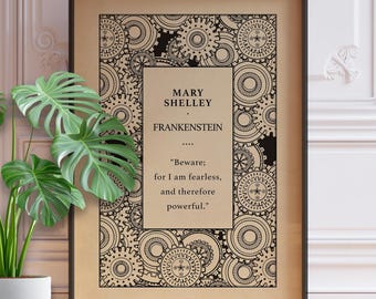 Frankenstein Book Cover Poster - Mary Shelley Wall Art Print, Gothic Literary Quote, Vintage Bookish Decor, Dark Academia Gift