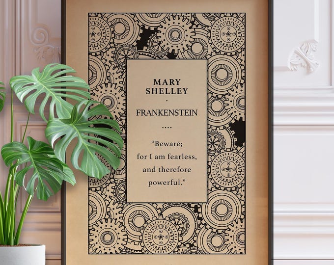 Frankenstein Book Cover Poster - Mary Shelley Wall Art Print, Gothic Literary Quote, Vintage Bookish Decor, Dark Academia Gift