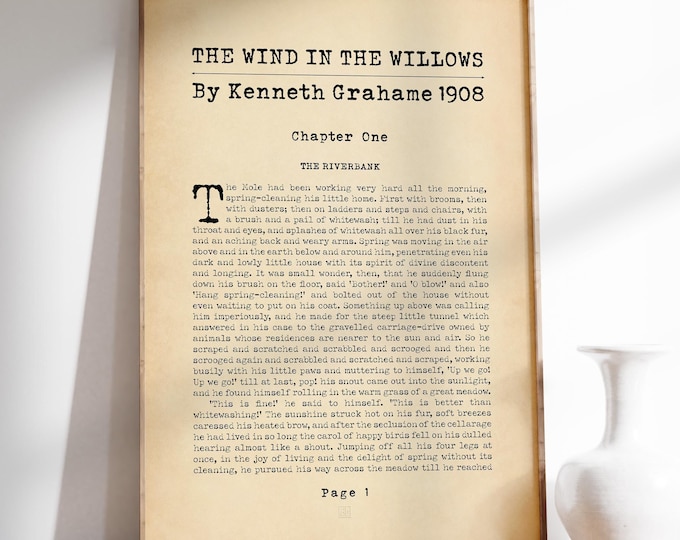 Wind In The Willows Book Page Print, Vintage Nursery Decor, Framed or Unframed Poster