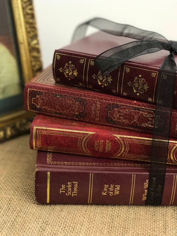 Red And Gold Books Junk Journal Books Old Books Decoration Etsy