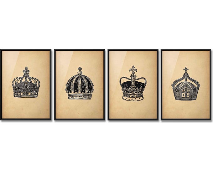 Set of 4 Vintage Crown Poster Collection - Antique Royal Prints