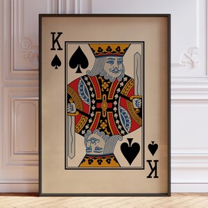 Poster Roi de pique, décoration murale King, impression d'art mural cartes à jouer vintage, impression jeu de cartes | IMPRIMÉ