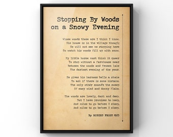 Stopping By Woods on a Snowy Evening Poem by Robert Frost | Popular Children's Poem Print | Nursery Wall Decor | PRINTED