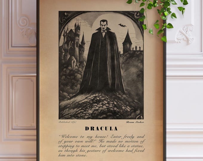 Dracula Illustration Art Print - Gothic Literary Decor, Quote Poster Gift