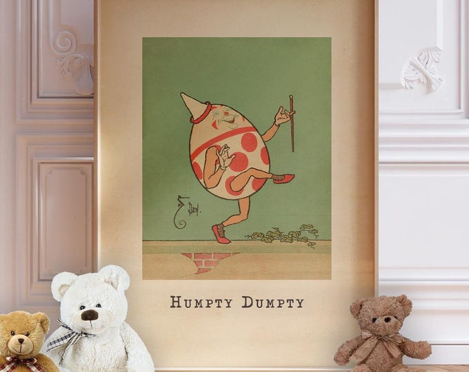 Vintage Humpty Dumpty Print - Children's Nursery Wall Art, Framed or Unframed