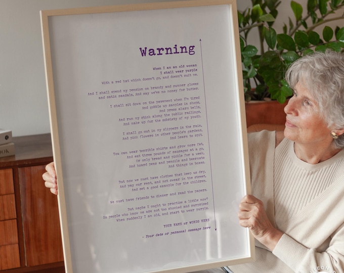 Personalised 'Warning' Poem Print - Gift for Grandma, Mum, Mom, Aunt