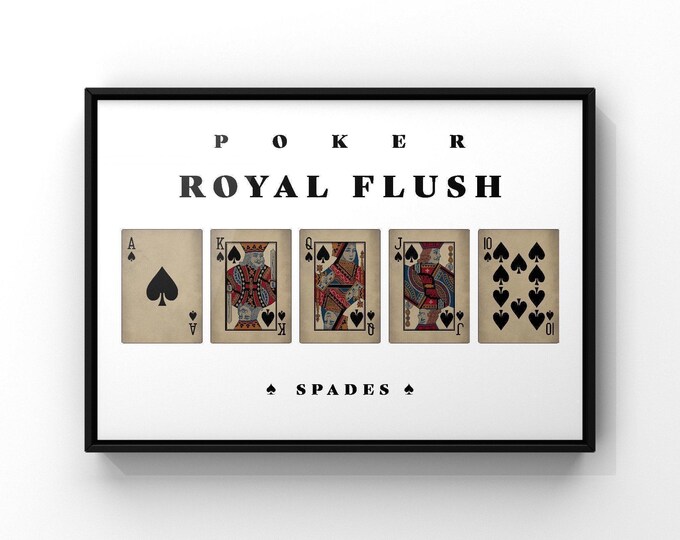 Spades Royal Flush - Poker Wall Art, Casino Decor Print, Framed or Unframed