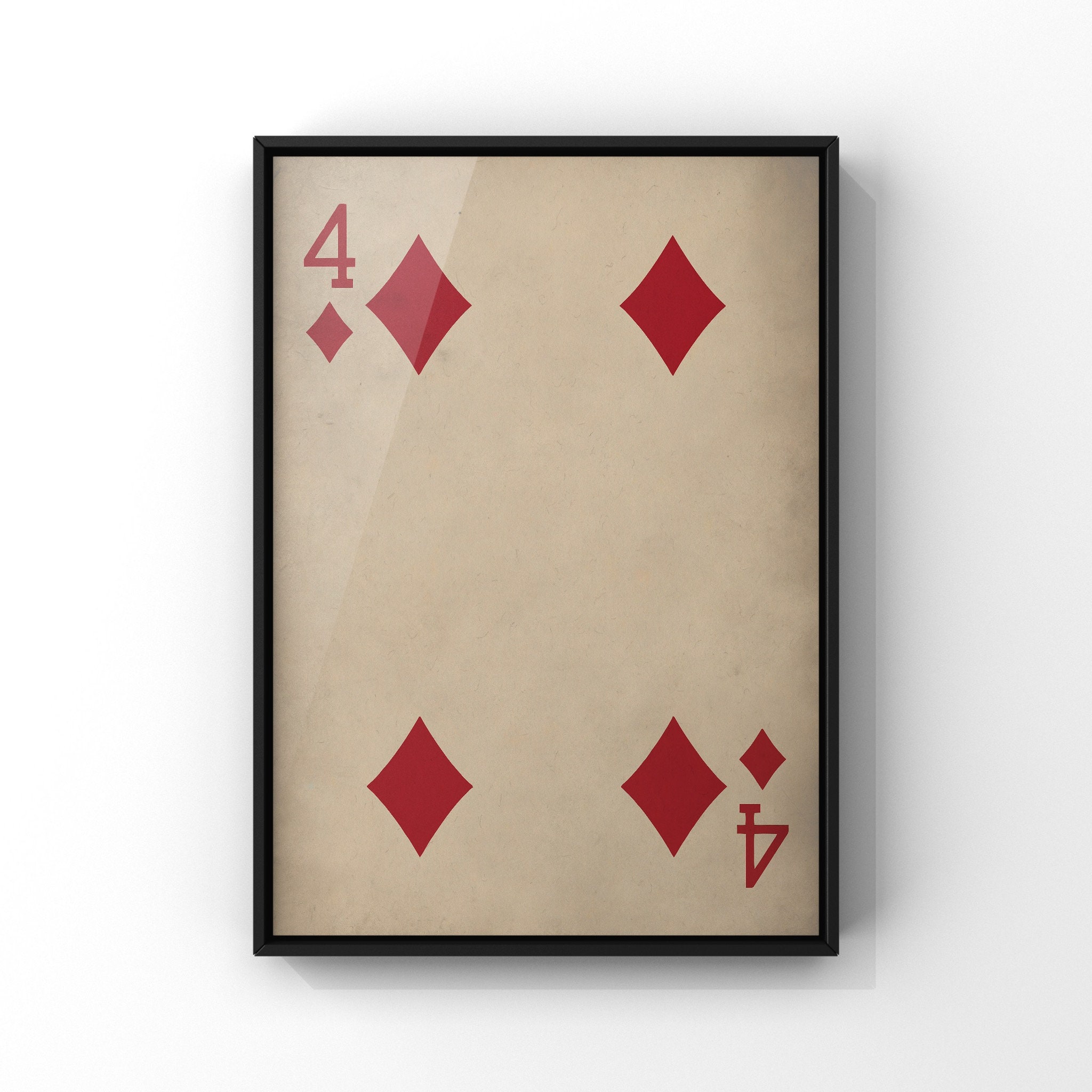 four of diamonds poster print vintage playing cards wall art print red card deck print unframed a2 a3 a4 a5 16x20 8x10 wall decor