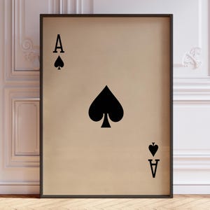 Poster As de pique, impression d'art mural cartes à jouer vintage, impression jeu de cartes noires, décoration murale Ace | IMPRIMÉ