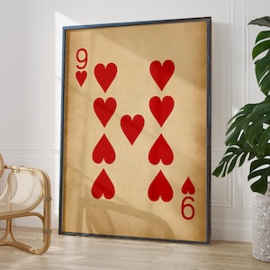 Nine of Hearts Card Print - Rustic Lucky Number 9 Wall Art