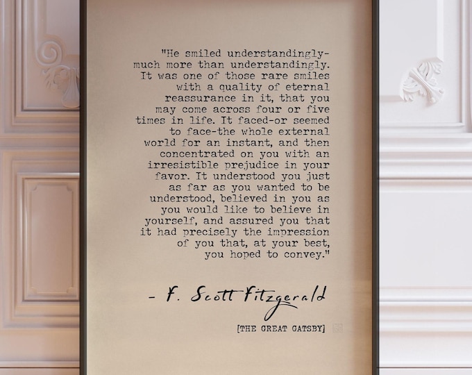 F. Scott Fitzgerald Quote Print - He Smiled Understandingly Poster, Wedding Gift For Groom