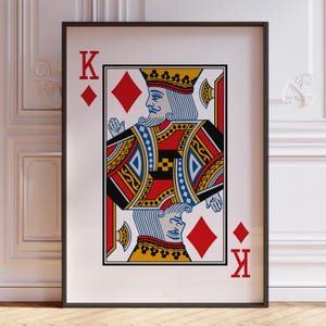 Poster Main de poker King of carreau, impression d'art mural cartes à jouer blanche, impression jeu de cartes rouges, décoration murale roi | IMPRIMÉ