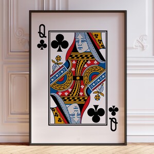 Poster de la reine des trèfles | Art mural main de poker | Décoration murale grand lit | Enseigne pour carte Black Jack | IMPRIMÉ
