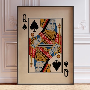 Poster Dame de pique, impression d'art mural cartes à jouer vintage, impression jeu de cartes, décoration murale reine | IMPRIMÉ