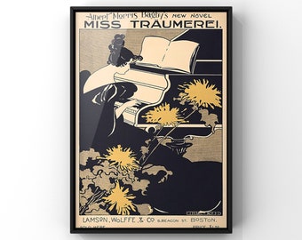 French Style Advert Art Poster Miss Traumerei 1895 by Ethel Reed, Woman Playing Piano Art, Retro Print, PRINTED Poster Print