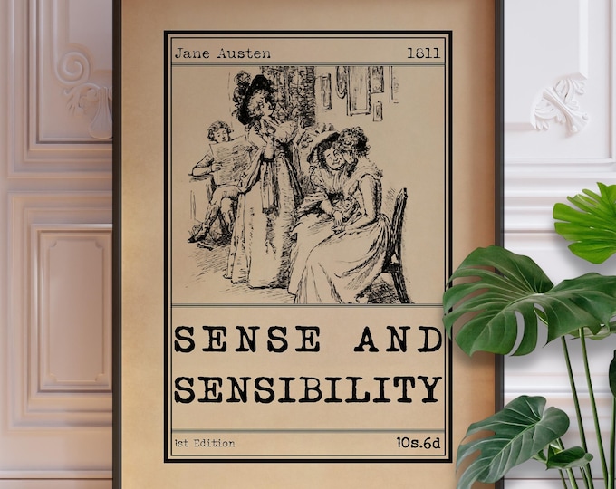 Sense and Sensibility Book Cover Print – Vintage Jane Austen Wall Art, Feminine Regency Poster, Literary Classic Novel Illustration
