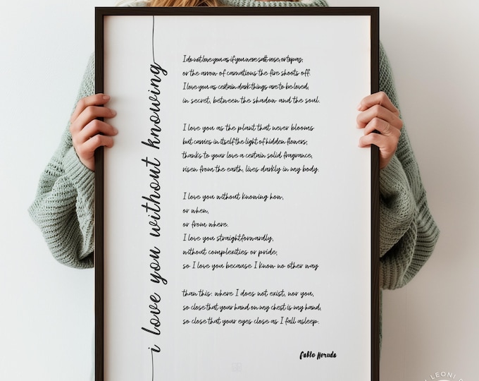 Pablo Neruda Love Poem Poster - Elegant Calligraphy Wall Decor