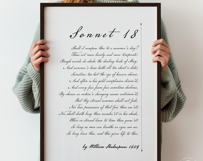 Sonnet 18 Poem Print - William Shakespeare Romantic Poetry Wall Art
