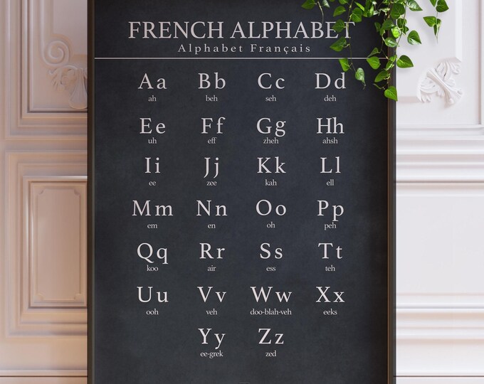 French Alphabet Poster - Black Chalkboard Style, Educational Wall Art