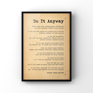 Do It Anyway Poem by Mother Teresa Poster Print | Succeed Anyway Poem | Mother Teresa Quote Wall Art | PRINTED
