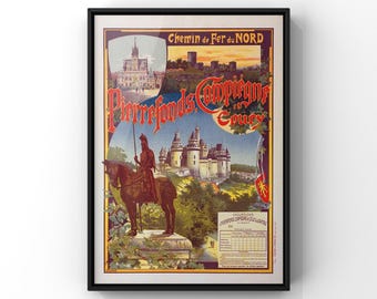 French Vintage Advertising Poster - Pierrefonds Compiegne Coucy 1900