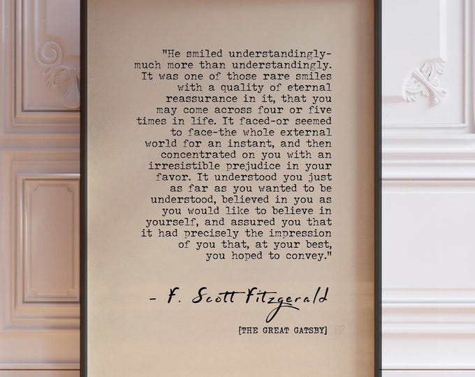F. Scott Fitzgerald Quote Print - He Smiled Understandingly Poster, Wedding Gift For Groom