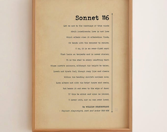 Shakespeare Sonnet 116 Poster, Let Me Not to the Marriage of True Minds Print Soulmates Wedding Reading Romantic Marriage Ceremony Poem Gift