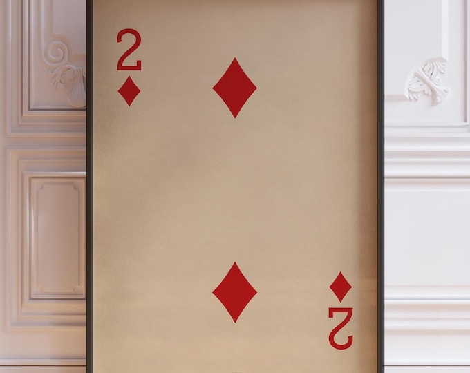 Two of Diamonds Poster  Vintage Playing Cards Wall Art Print  Red Number Two Wall Decor  Gift of Intuition Card | PRINTED