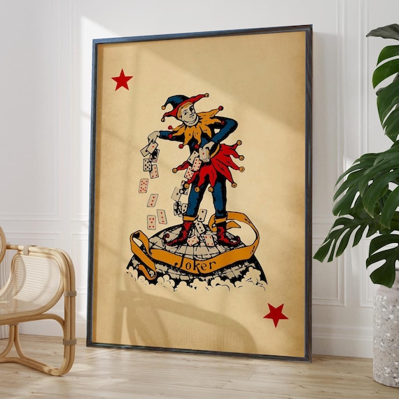 Antique Joker Card Art Print - Rustic Games Room Decor - Etsy