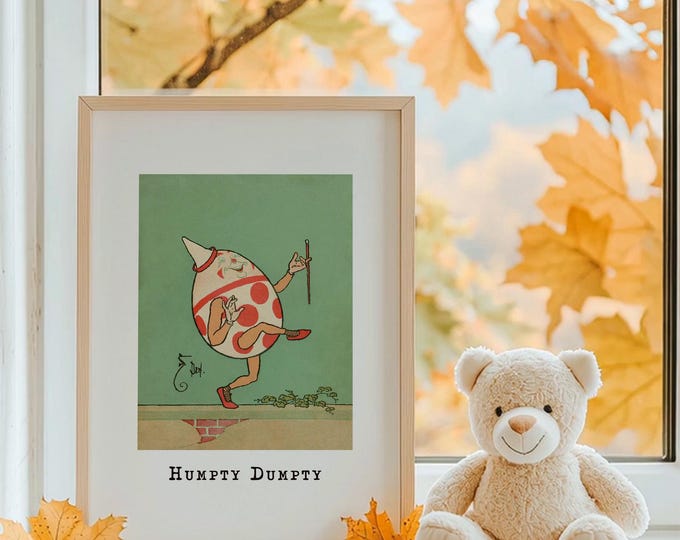 Humpty Dumpty Nursery Print -  Vintage Rhyme Wall Art for Baby Room, Framed or Unframed Decor