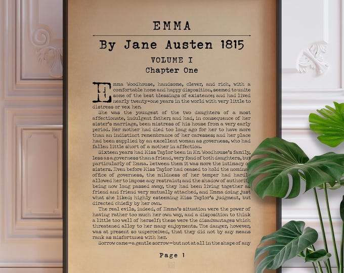 Emma Jane Austen Book Page Poster - Literary Wall Art
