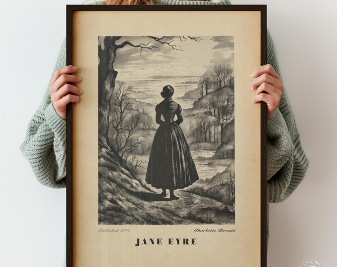 Jane Eyre Gothic Wall Art Vintage Paper Print - Literary Illustration, Charlotte Brontë Artwork, Gothic Book Lover Gift