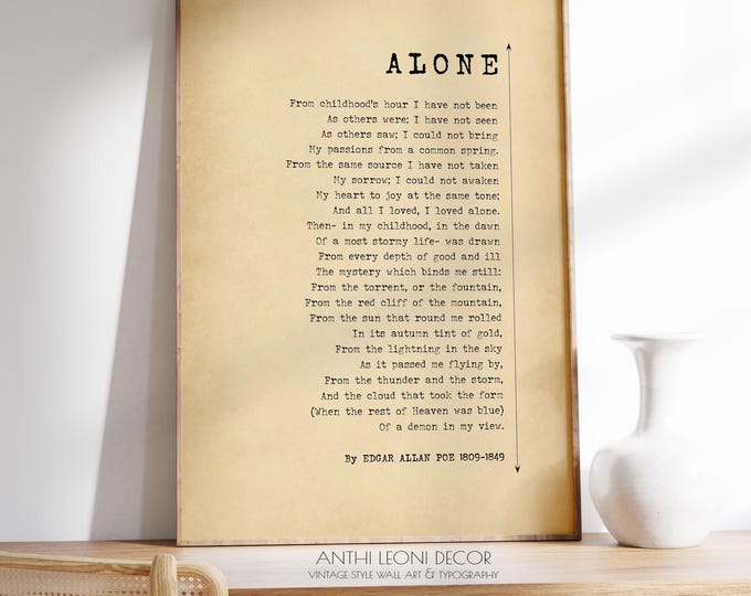 Edgar Allan Poe Alone Poem Print - Classic Literature, Framed or Unframed
