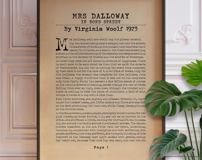 Mrs Dalloway Book Print - Virginia Woolf, Classic Literature (Wall Art)