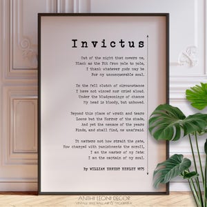 Invictus Poem Print by William Ernest Henley Poster Print | Invictus Poster Art | Literary Wall Decor | PRINTED