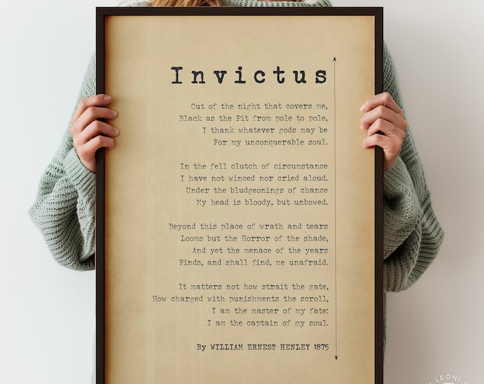 Invictus | Invictus Poem by William Ernest Henley Poster Print | Invictus Print | Minimalist Style Poem | PRINTED
