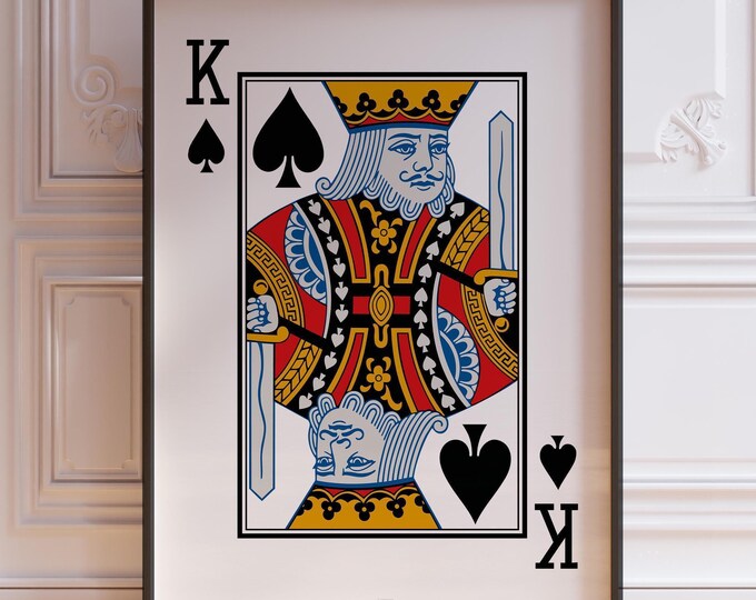 King of Spades Playing Card Wall Art Print, Spades Card Deck Wall Art Poster Print, King Sign, King Wall Decor | PRINTED