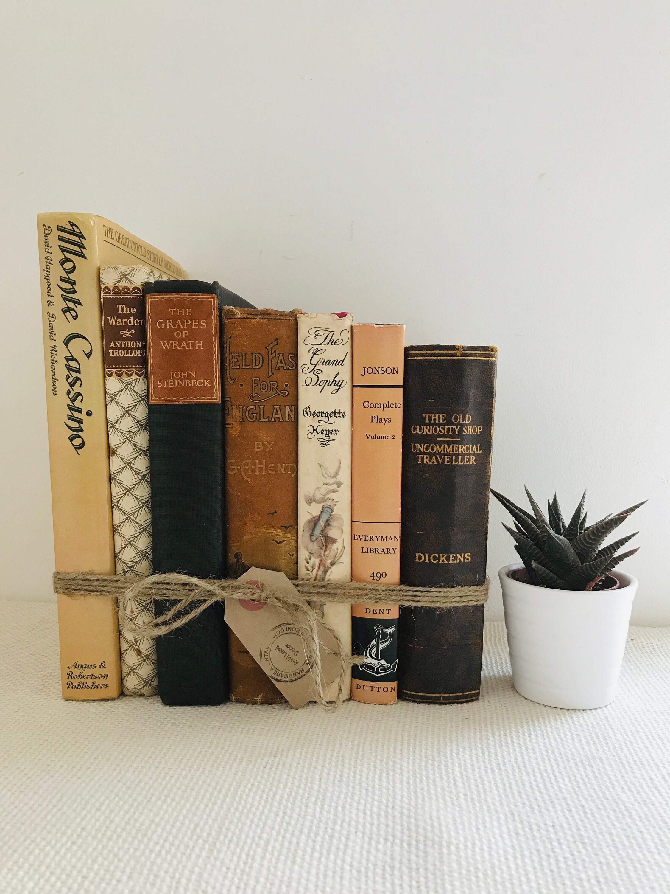 Decorative Books in Cream Tan Brown Blue Vintage Book