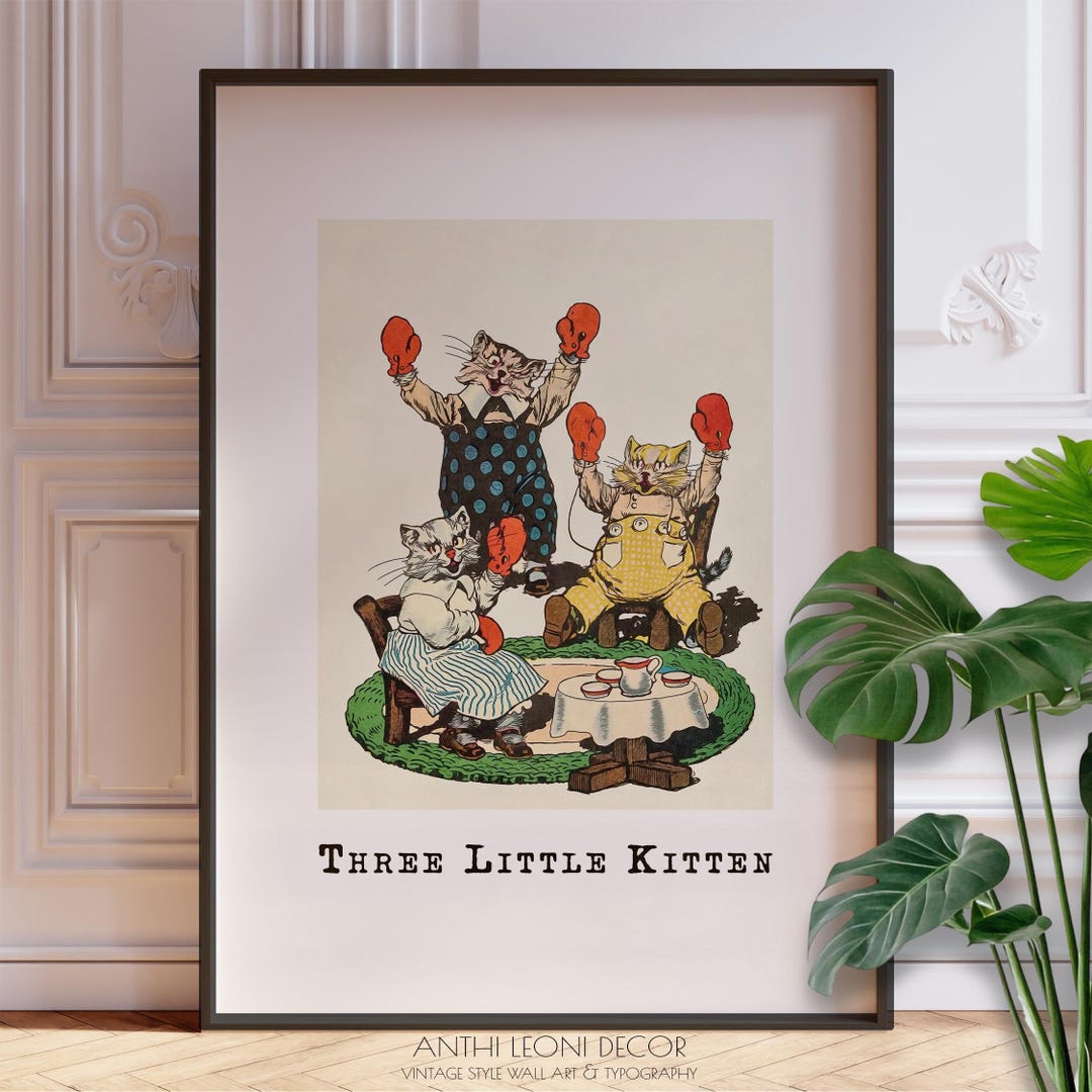 Three Little Kittens Nursery Rhyme Print - Vintage Baby Room Decor ...