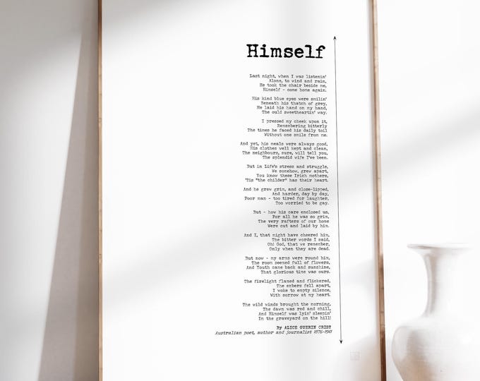 Alice Guerin Crist Poem Print - Irish Grief Poetry Wall Art, Framed or Unframed