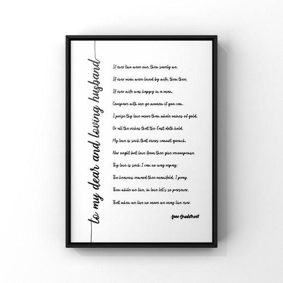To My Dear and Loving Husband Poem by Anne Bradstreet Poster - Etsy