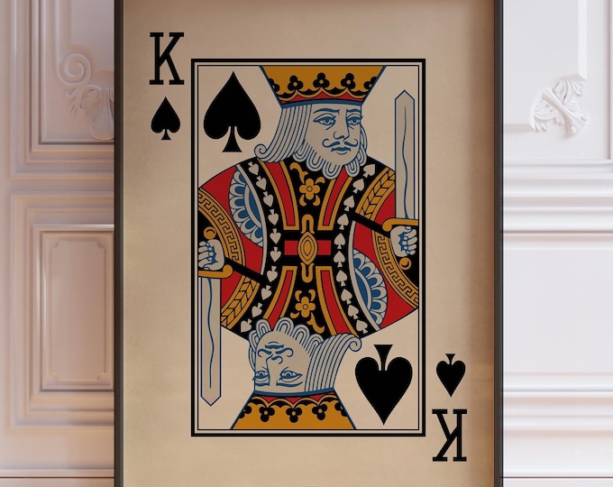 King of Spades Poster Print, King Wall Decor, Vintage Playing Cards Wall Art Print, Card Deck Print | PRINTED