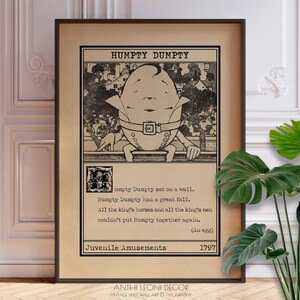 Humpty Dumpty, Nursery Rhyme Wall Art, Vintage Nursery Room Decor, Baby Shower Gift, Children&#39;s Wall Art | PRINTED