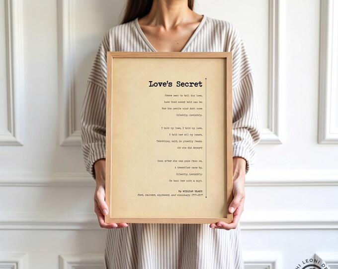 Love’s Secret Poem Print – William Blake Romantic Poster, Vintage Literary Wall Art Gift