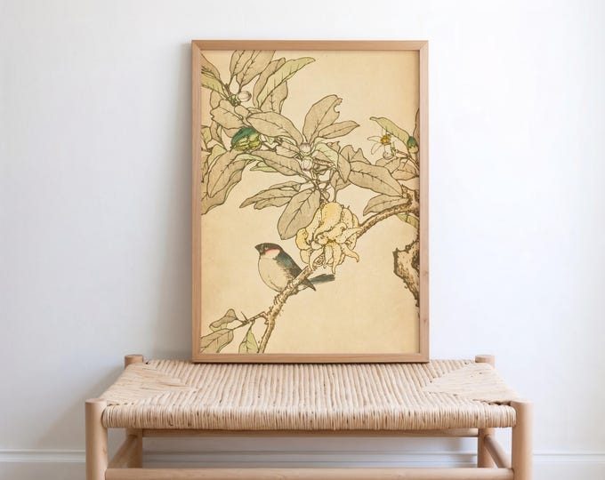 Vintage Japanese Botanical Birds Print - Chinoiserie Citrus Wall Art, Châteaucore Cottagecore Kitchen Decor