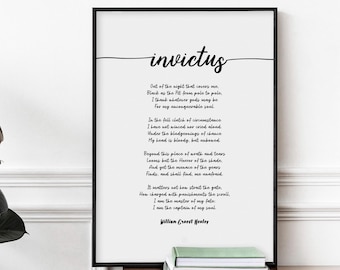 Invictus Poem Print - William Ernest Henley Poetry, Motivational Wall Art