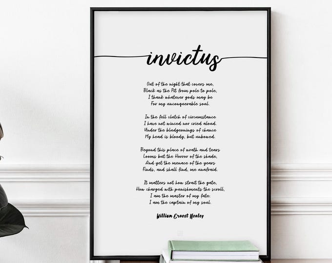 Invictus Poem Print - William Ernest Henley Poetry, Motivational Wall Art