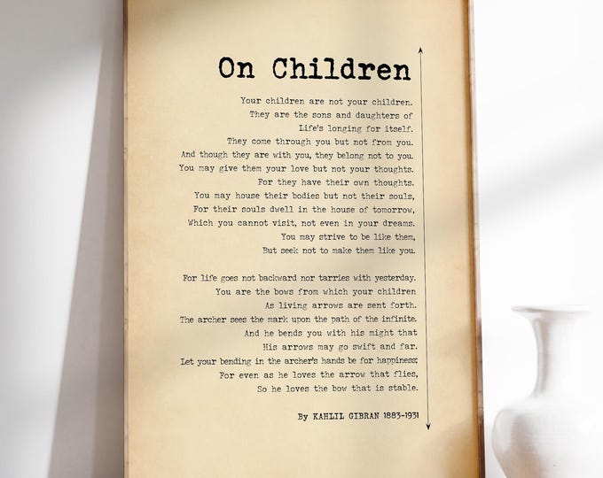 On Children Poem Poster Print by Kahlil Gibran - Poem About Children, New Parents Gift, Baby Shower Gift, Framed or Unframed