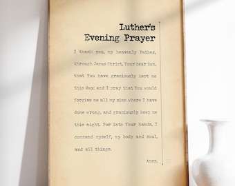 Evening Prayer Print - Christian Wall Art, Soft Vintage Typography, Printed, Framed or Unframed